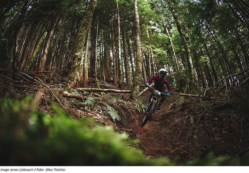 Sovereign Cycle team rider Jillian Thatcher at the BC Enduro Series Vedder Mountain race. Photo by James Cattanach.