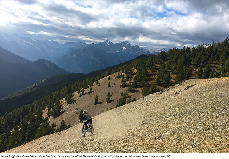 Russ Morton scree riding off McKay Trail in Invermere, BC. Image by Leigh Blackburn from the Sovereign Cycle blog post: Is Now the Golden Age of Mountain Biking?