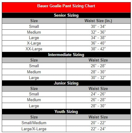 Bauer Hockey Gear Size Chart