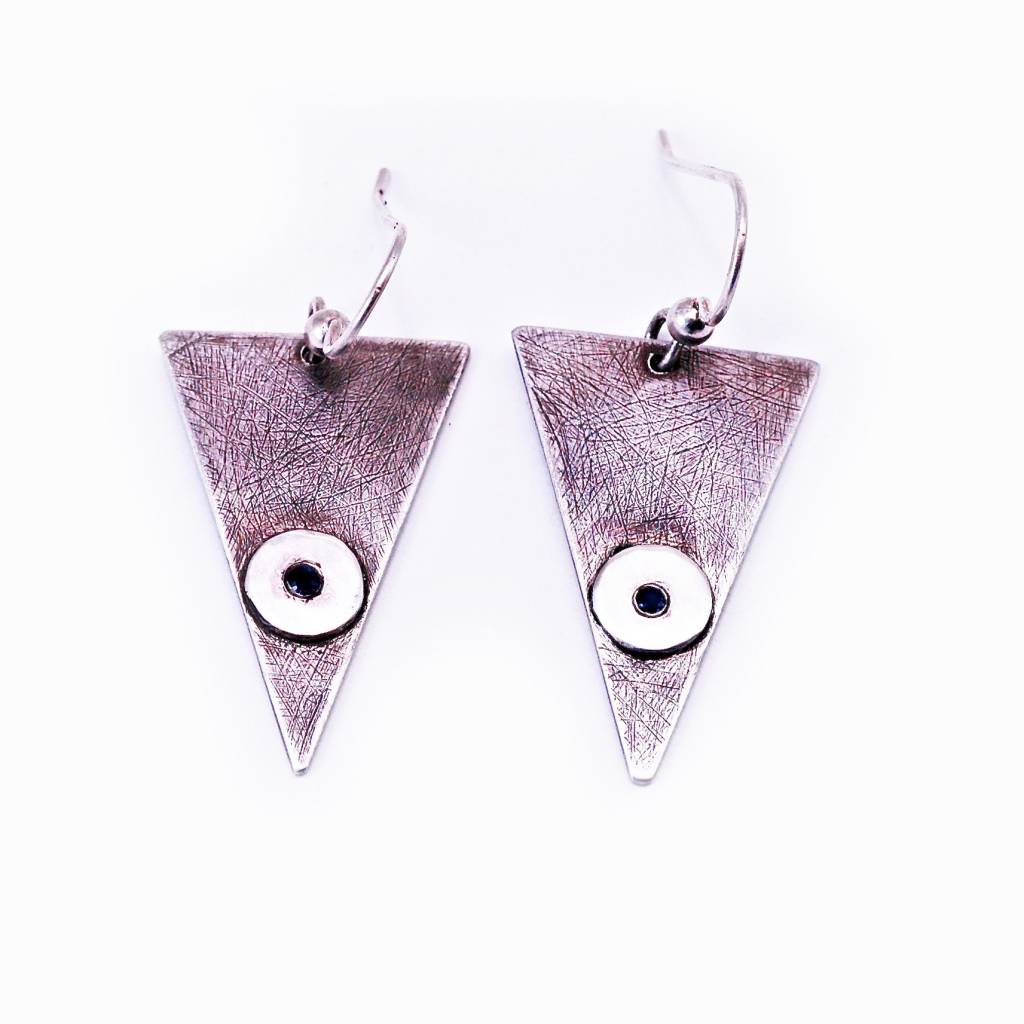 Metalrock Designs Triangular Earrings Blue Shire Slate Gray Triangular Earrings With Blue Shire