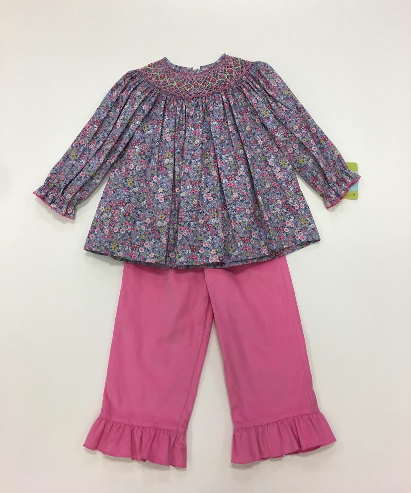 ANAVINI ANAVINI MARY BISHOP BLOUSE PANT SET IN GREY/PINK FLORAL ...