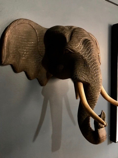 Vintage Carved Hardwood Wooden Elephant Head Wall Sculpture Vintage Carved Hardwood Wooden Elephant Head Wall Sculpture