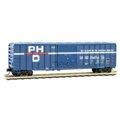 MTL - Micro-Trains Line 489- 50' Rib-Side Single-Door Boxcar No Roofwalk - Ready to Run -- Port Huron & Detroit #1042 (blue, white, red, Per Diem Series #12)
