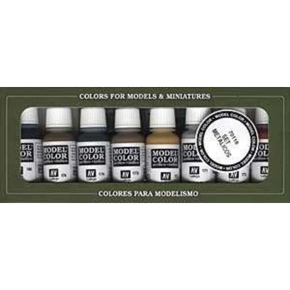 VLJ-VALLEJO ACRYLIC PAINTS 70118 METALLIC COLORS (8) 17ML