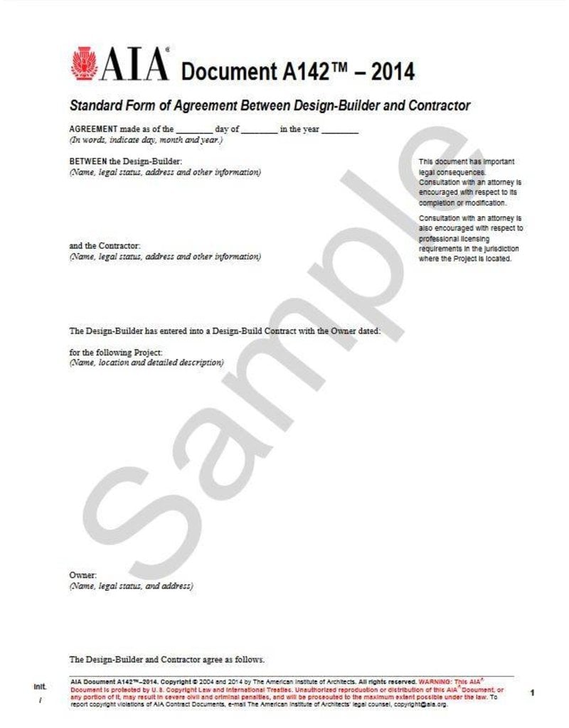 A1422014 Standard Form Of Agreement Between Design Builder And