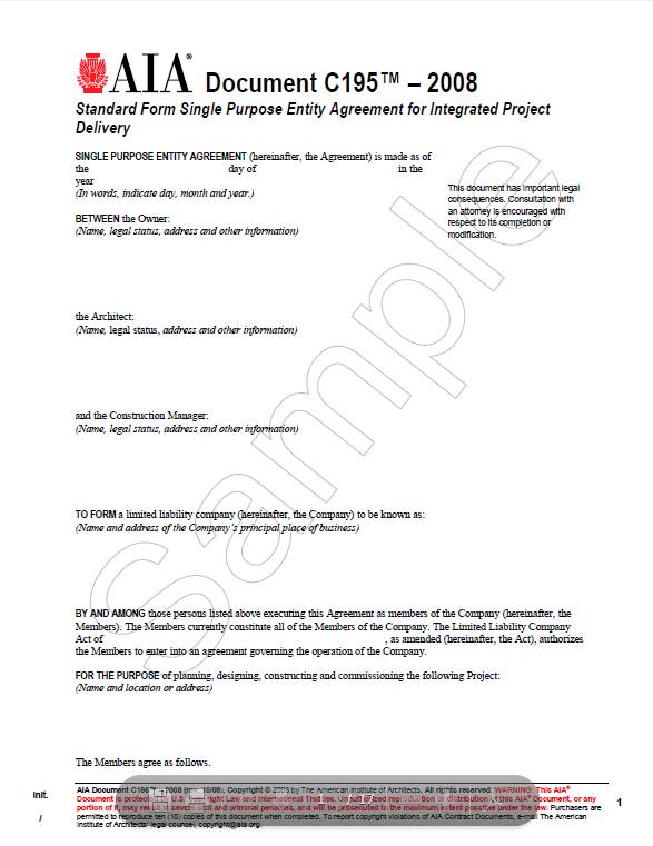 C195-2008 Standard Form Single Purpose Entity Agreement ...