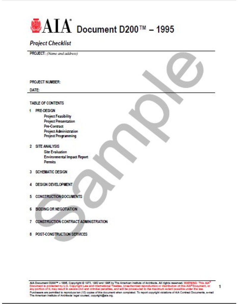 Aia Contract Documents D200 Project Checklist 