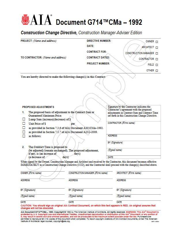 G714CMa–1992, Construction Change Directive, Construction Manager ...