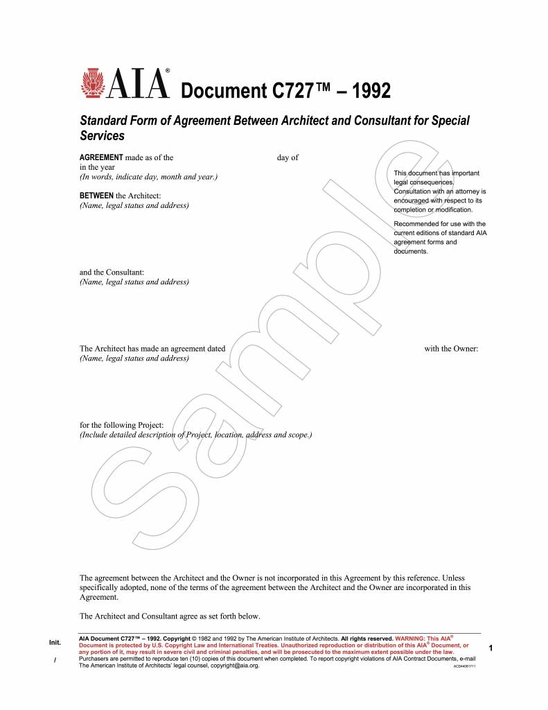 C7271992, Standard Form of Agreement Between Architect and Consultant