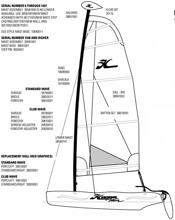 hobie-wave-mast-parts-rigging-mariner-sails