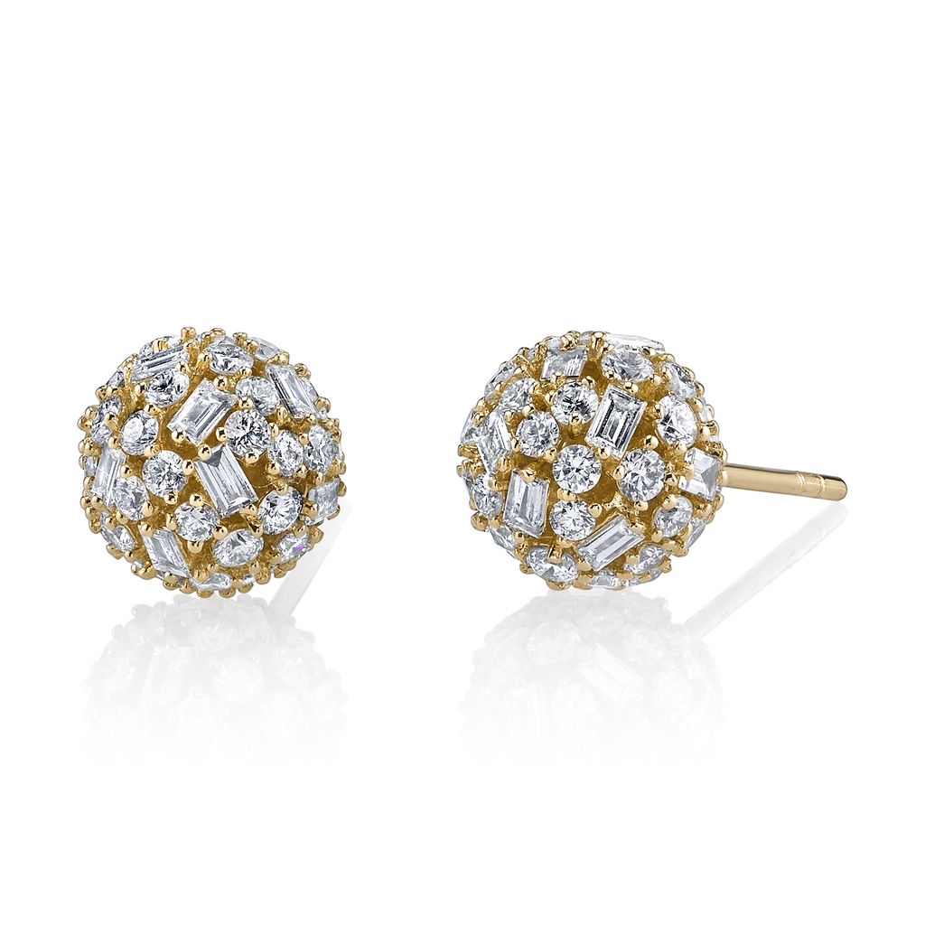 18k Yellow Gold Pave Mixed Cut Diamond Ball Studs Br 2 54cts 18k Yellow Gold Pave Mixed Cut Diamond Ball Studs 2 54cts Diamonds