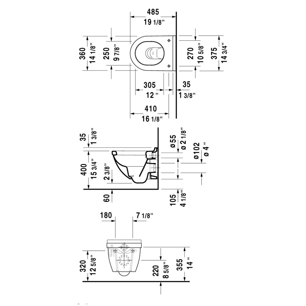 Duravit 222709 Starck 3 Toilet Wall Mounted Compact Home Comfort Home