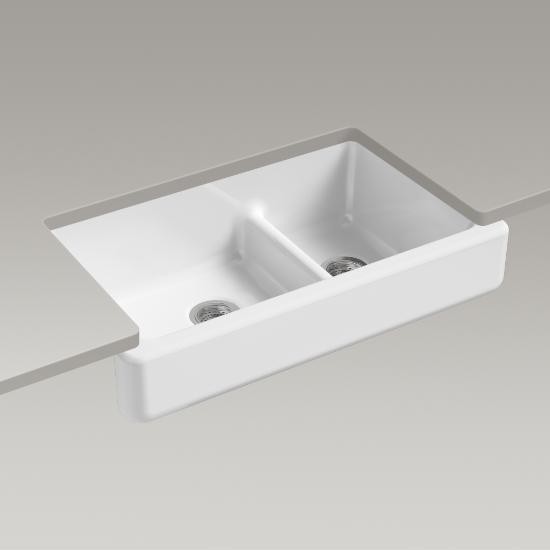 Kohler K6426 Whitehaven 35 X 21 Undermount Double Bowl Sink With Kohler 6426 0 Whitehaven Self T Smart Divide 35 1 2