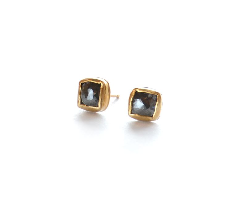 Grey Diamond Earrings With 22k Bezel Studs Riverside Studios Grey Diamond 22k Gold Bezel Studs