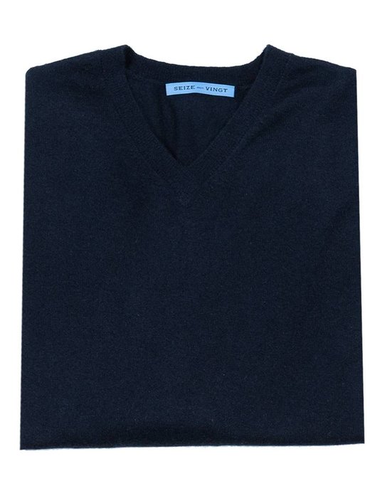 Seize sur Vingt Navy Cashmere V-neck