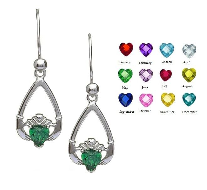 Boru Sterling Tear Drop Birthstone Claddagh Earrings Irish Crossroads Earrings Boru Sterling Tear Drop Birthstone Claddagh