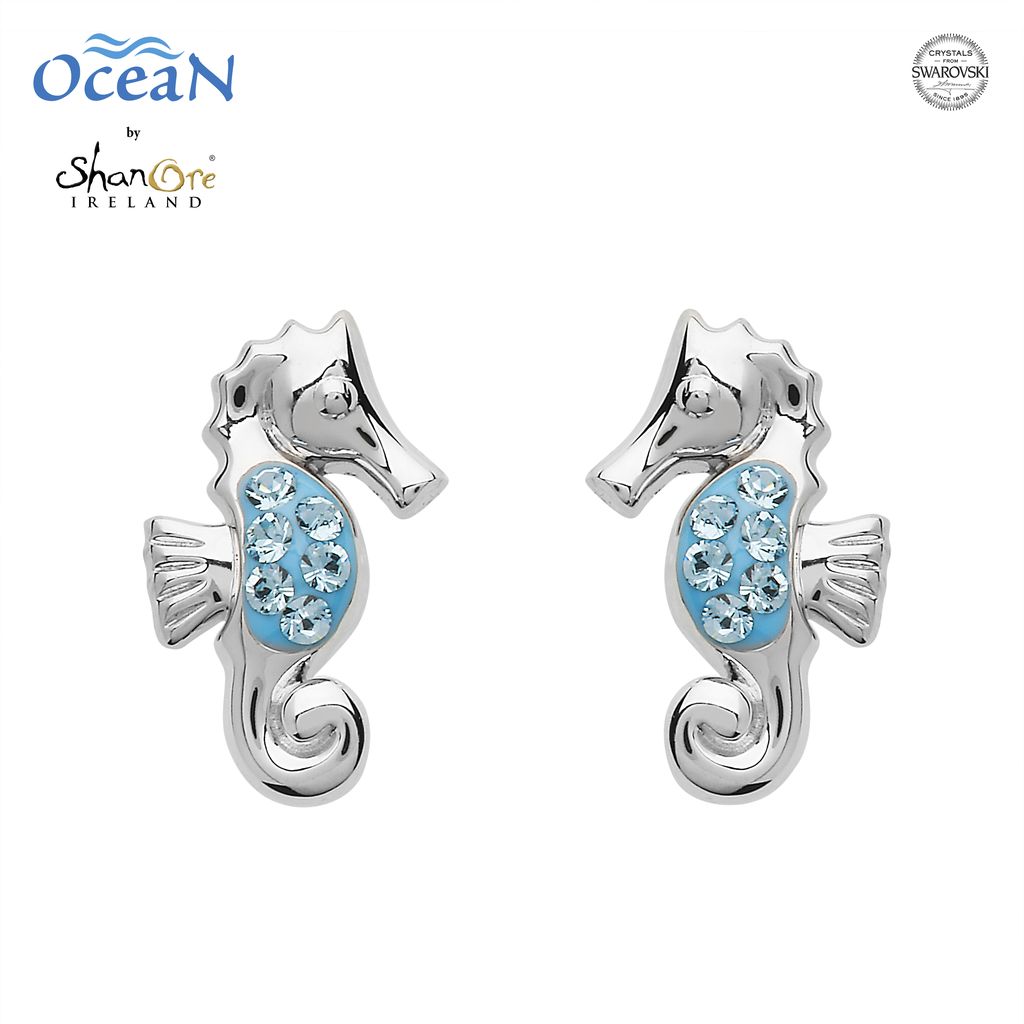 Oceans Sterling Mini Seahorse Stud Earrings With Aqua Swarovski Earrings Oceans Sterling Mini Seahorse Stud With Aqua Swarovski Crystals