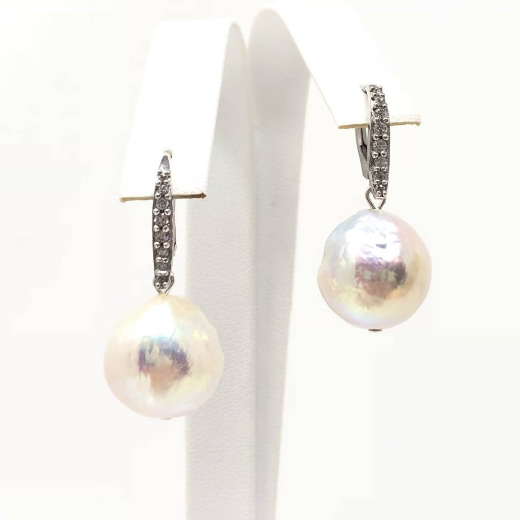 Akoya Baroque Pearl Cz Leverback Earrings Oceans Allure Akoya Baroque Pearl Cz Leverback Earrings