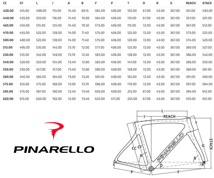 pinarello f10 size chart