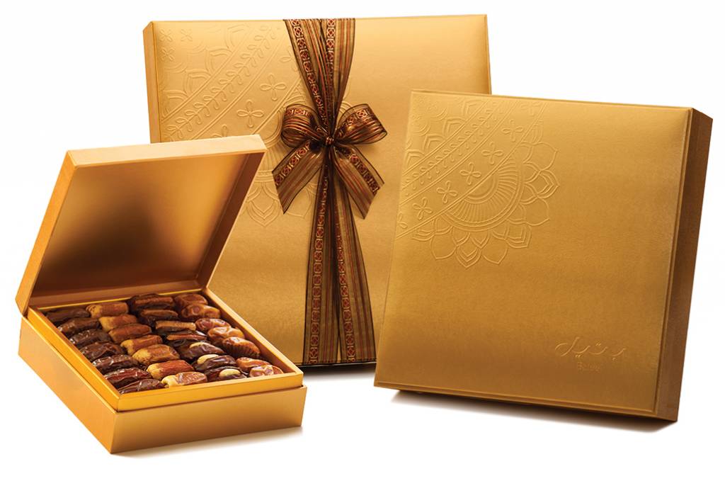 Danica Gold Gift Box with Gourmet Dates - Caramelized/Roasted Nuts and