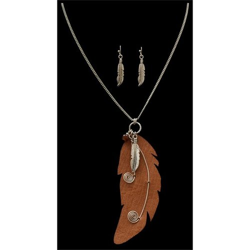 3D Belt Company Feather Earring & Necklace Set ne12453 3D Belt Company Feather Earring & Necklace Set ne12453