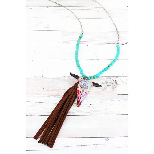 Vintage Steer Head Tassel Necklace Set Vintage Steer Head Tassel Necklace Set