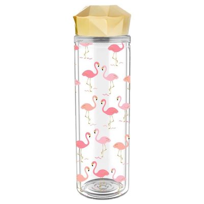 Flamingo Water Bottle with Gold Lid
