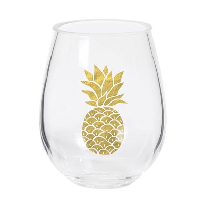 CR Gibson Gold Pineapple Double Stemless Wine