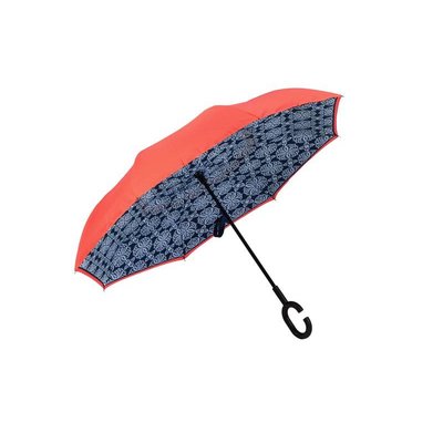 Medallion Inverted Umbrella, Navy/Coral