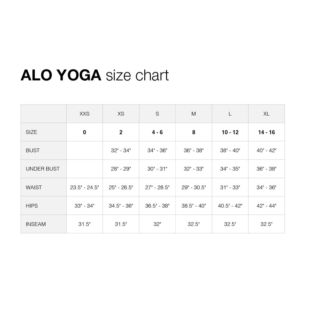 Alo Yoga Size Chart