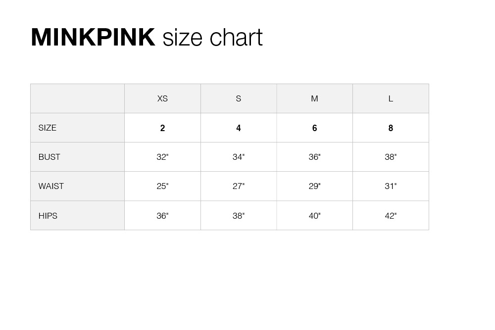 Minkpink Size Chart Us