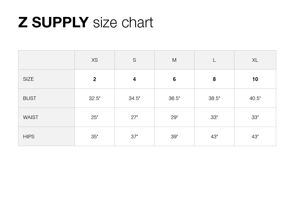 Z Supply Size Chart