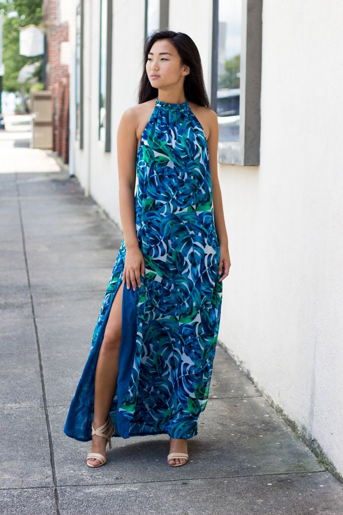 Karlie Tropical Chiffon Leaf Halter Maxi Dress Blake And Brady Karlie Tropical Chiffon Leaf Halter Maxi Dress