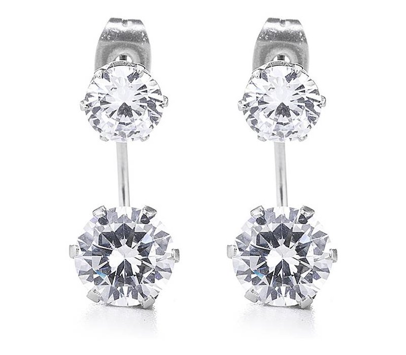 Silver Cz Double Stud Earring Trousseaux Silver Cz Double Stud Earring