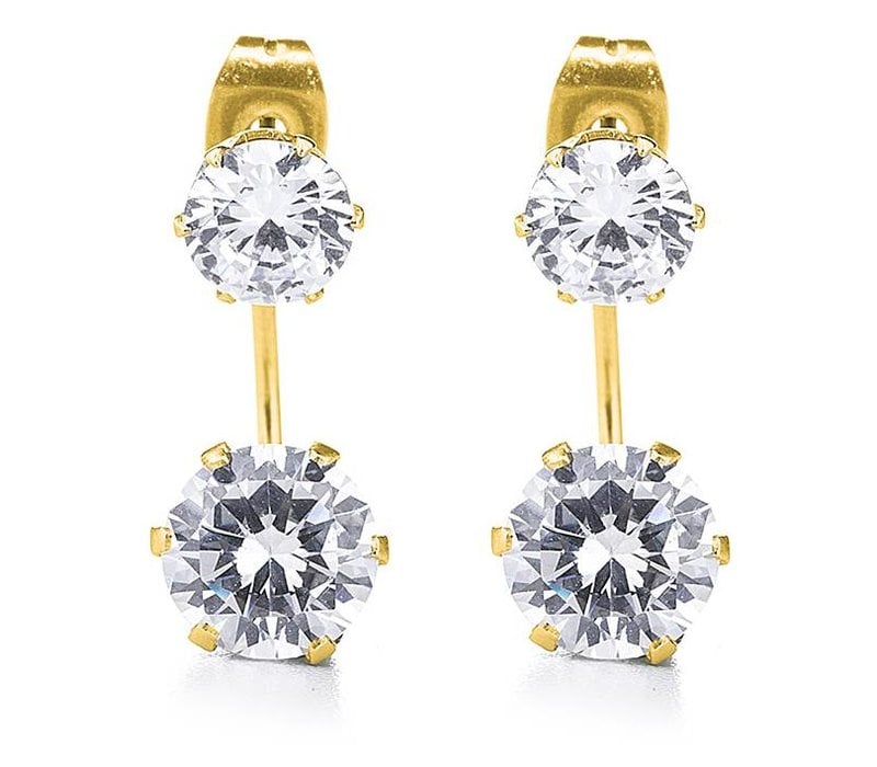 Gold Cz Double Stud Earring Trousseaux Gold Cz Double Stud Earring
