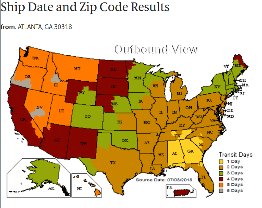 UPS SHIPPING MAP