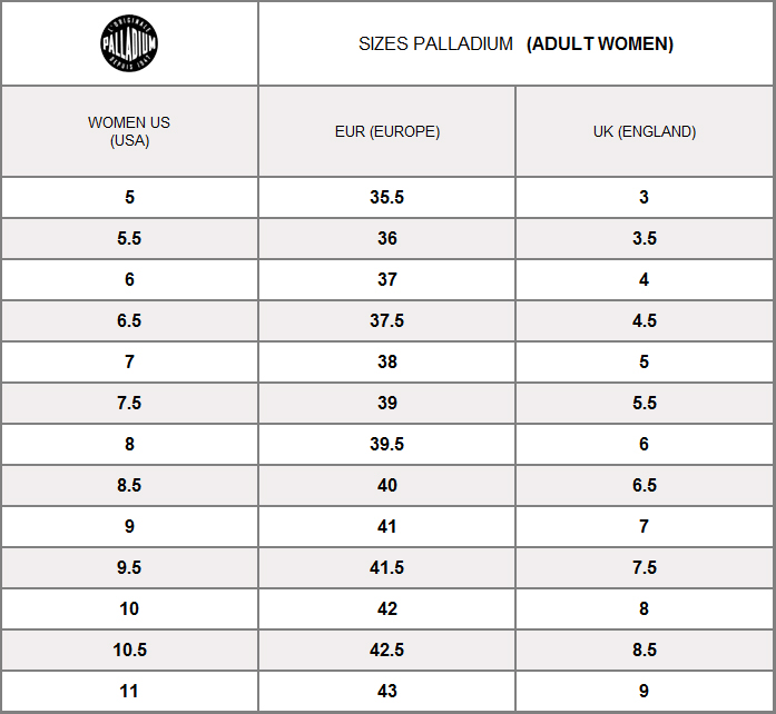 Palladium Boots Size Chart