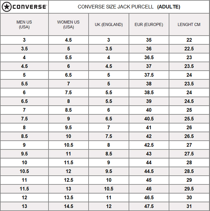 converse jack purcell size chart