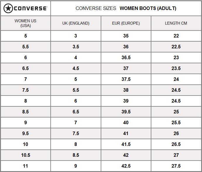 converse one star size guide