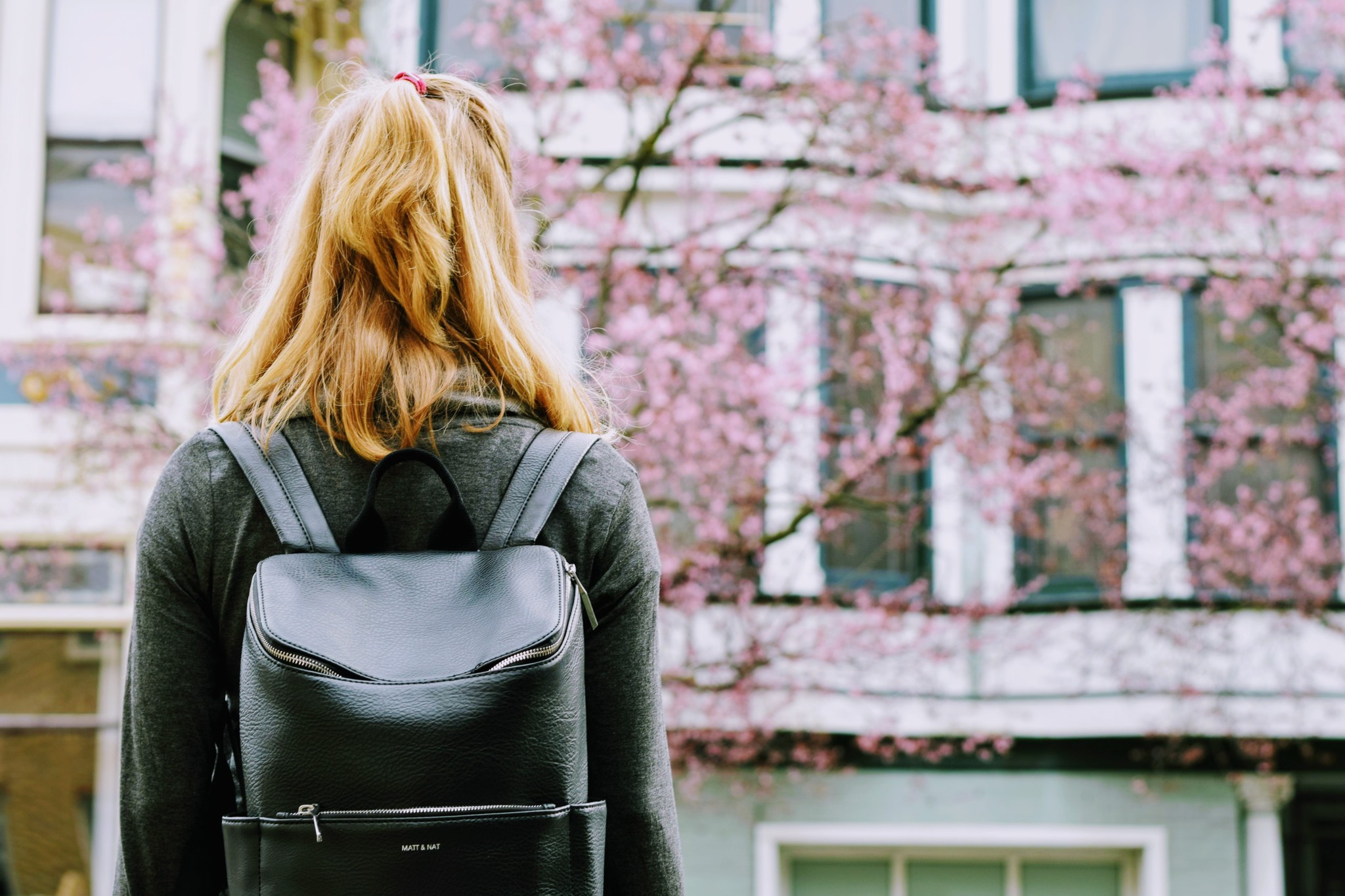 College girl with backpack