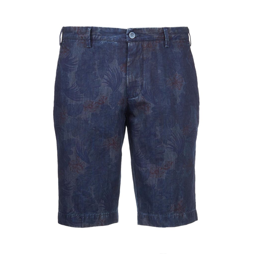 Leopard Print Shorts Free Culture junior's blue leopard print denim shorts with silver pyramid stud accents on front coin pocket and back pockets. Inseam: 2