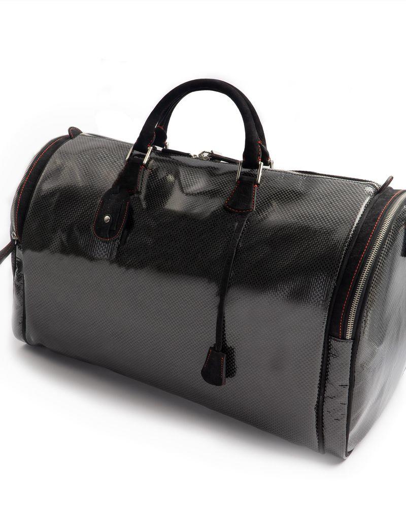 Carbon Fiber Weekender Bag Red Detail Burdi Carbon Fiber Weekender Bag