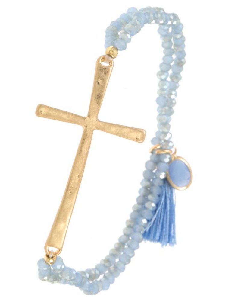 Beaded Cross Bracelet Blue Silver Steer And Co Beaded Cross Bracelet Blue