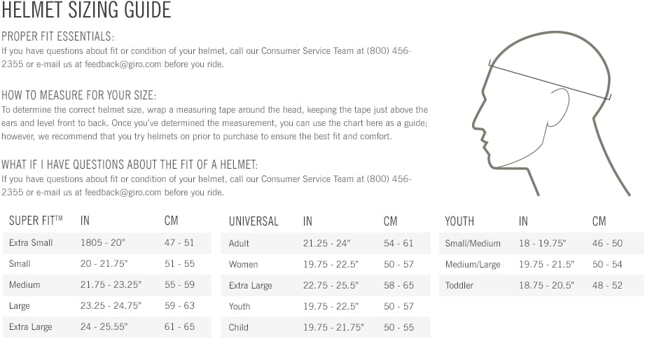 Snowboard Helmet Size Chart