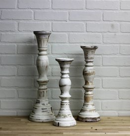 Candles Rustic Roots White Hand Turned Candlesticks