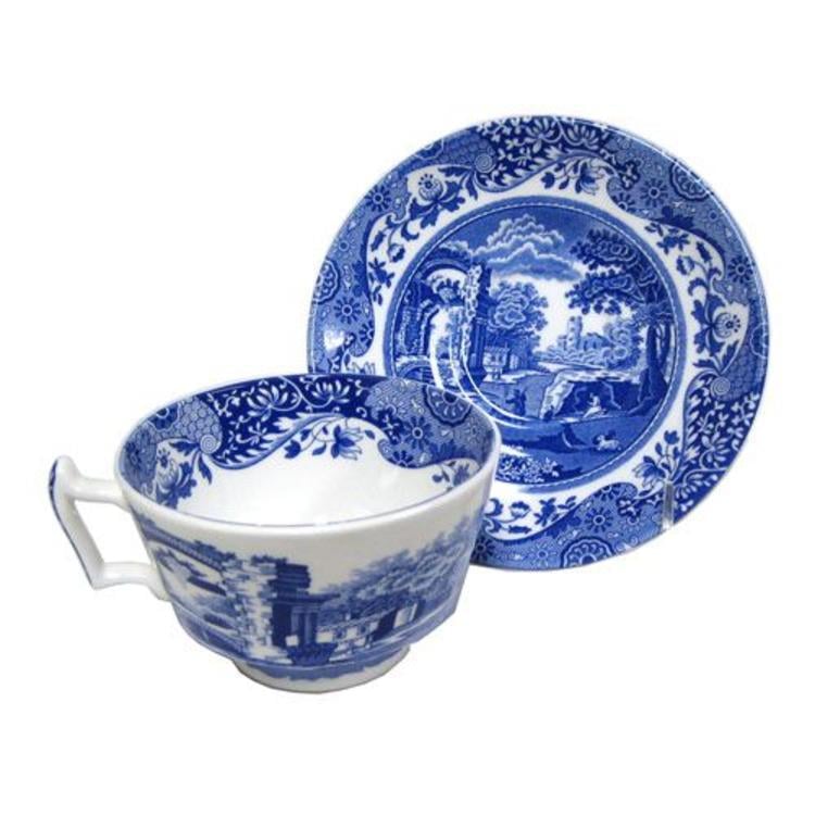 Spode Blue Italian Teacup Saucer British Isles Spode Blue Italian Teacup Saucer