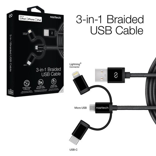 Naztech Naztech Braided 3-in-1 Hybrid USB Cable Naztech Naztech Braided 3-in-1 Hybrid USB Cable