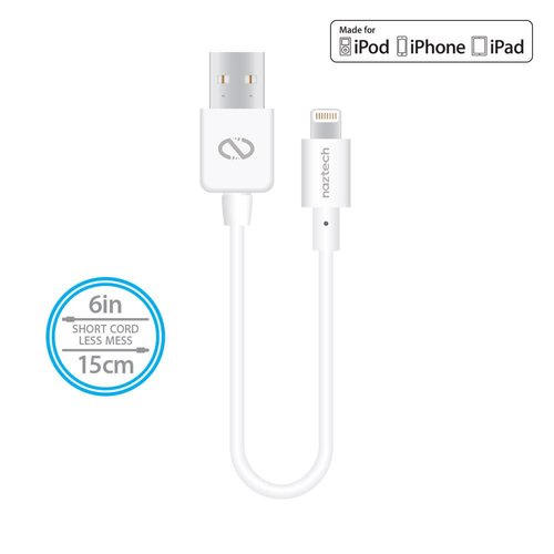 Naztech Câble Lightning MFI de Naztech - 6" / 15cm - Blanc Naztech Câble Lightning MFI de Naztech - 6" / 15cm - Blanc