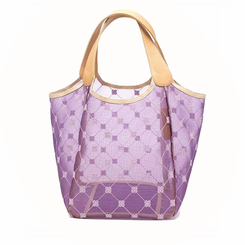 Cruciani Tulle Sm Lilac Violet Tan Handles Vinette Rose Cruciani Milano City Tulle Bag Small Lilac Violet