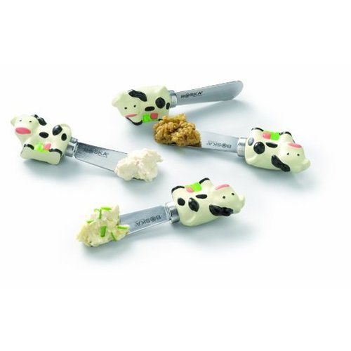 Boska Boska Cheese spreaders with cow motif holder stainless steel in gift box Boska Boska Cheese spreaders with cow motif holder stainless steel in gift box